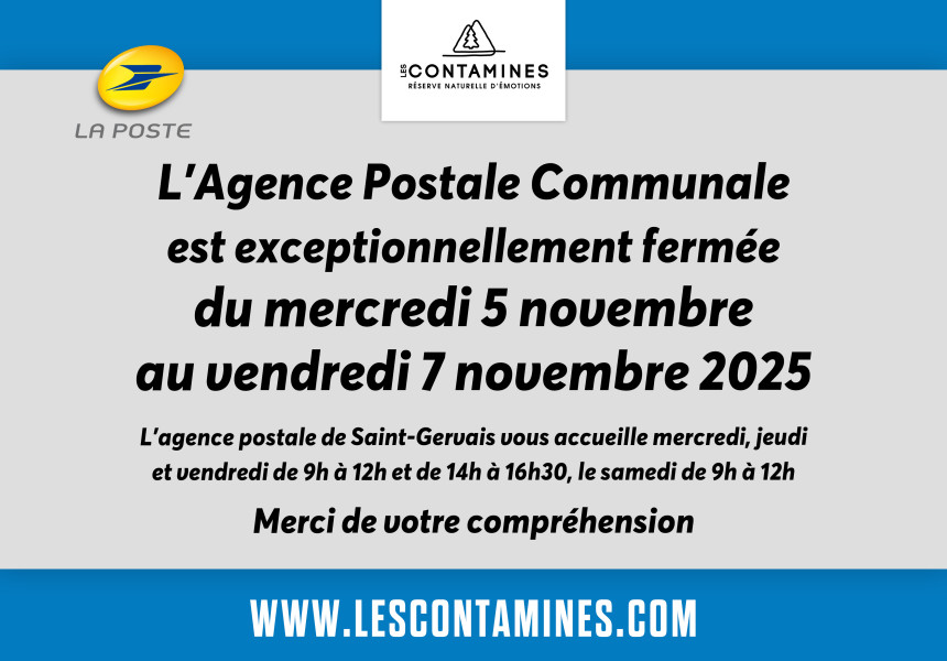 Fermeture agence postale 5 au 7 novembre 2025